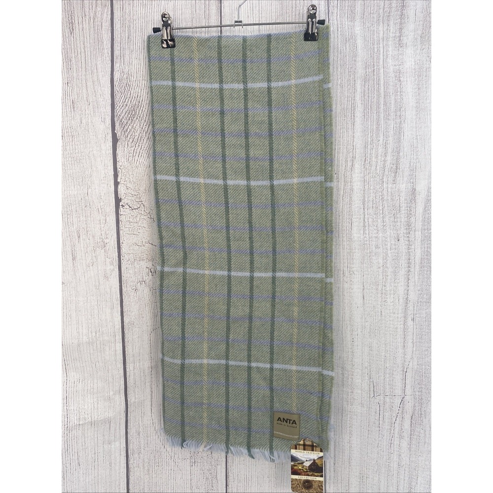 Anta Throw Blanket 50x60 Caithness Blue Green Plaid 100% Merino Wool Scotland